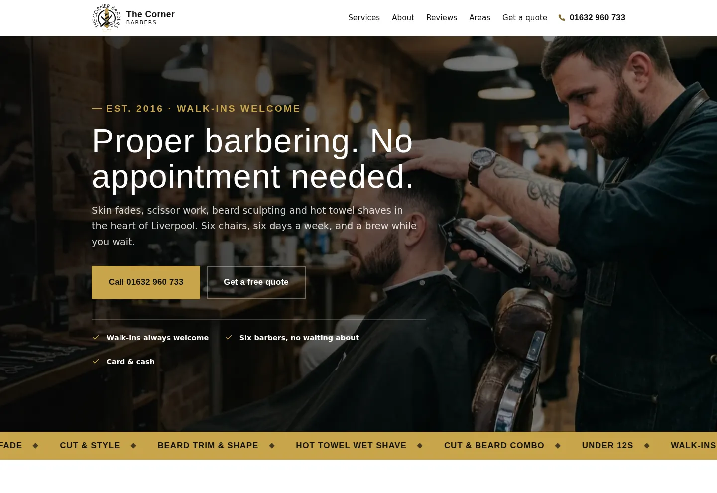 The Corner Barbers website, Barbershop