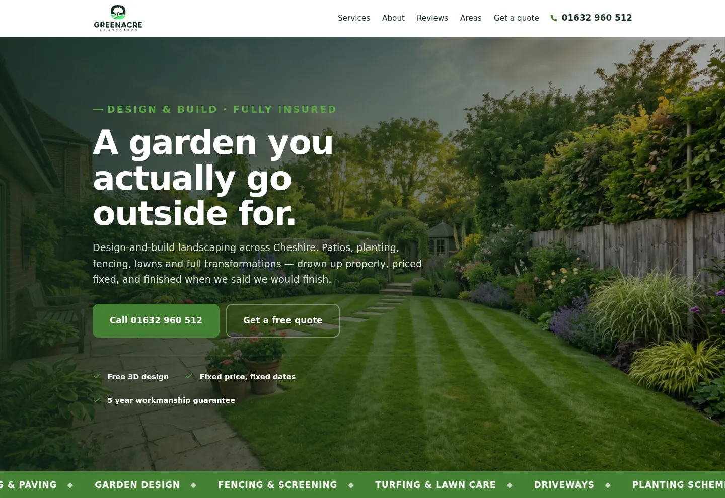 Greenacre Landscapes website, Landscaper & garden designer