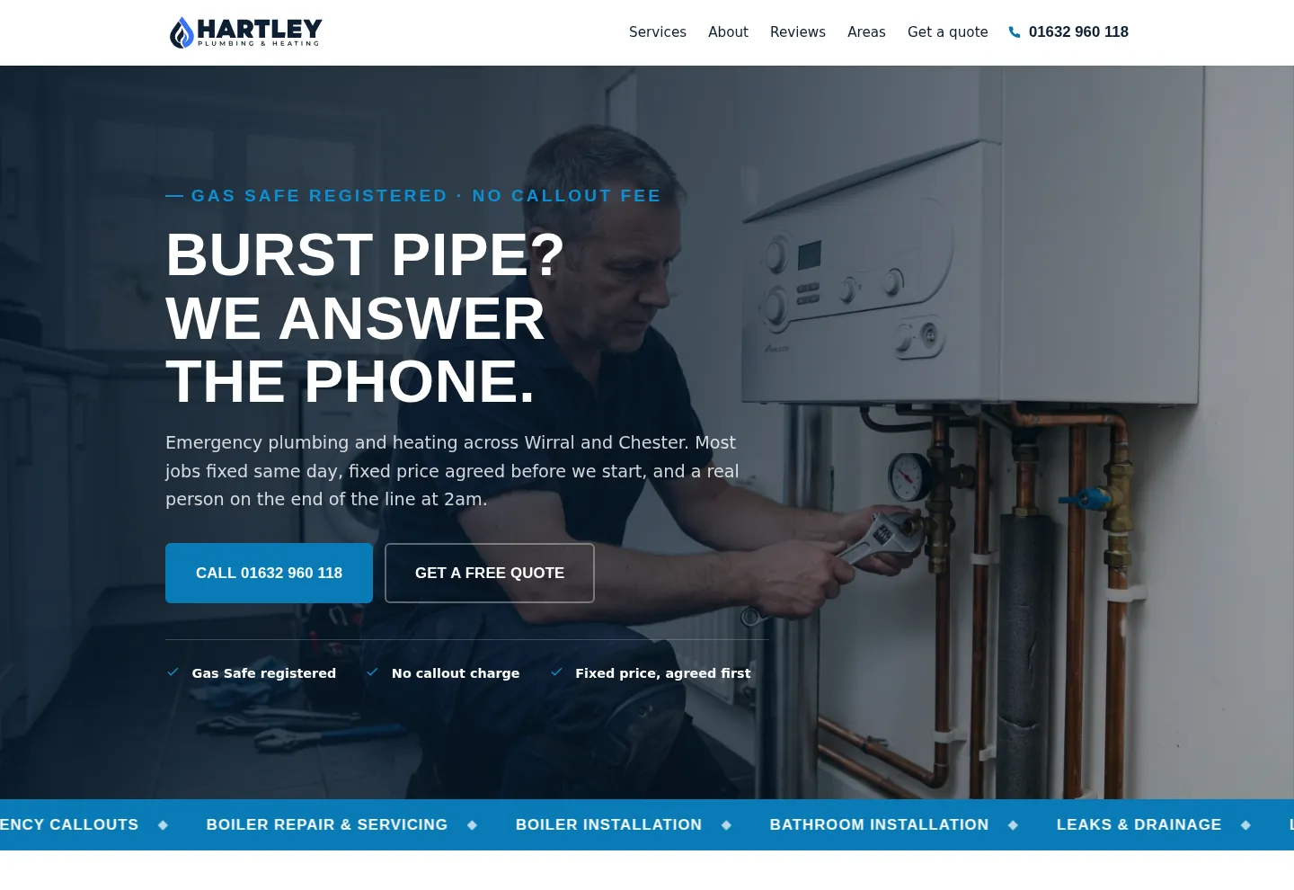 Hartley Plumbing & Heating website, Plumber & heating engineer